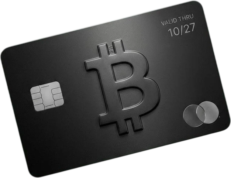Cartão preto com o símbolo do Bitcoin